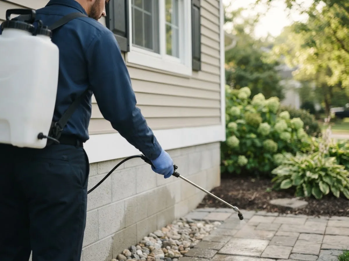 Pest control technician inspecting a home in Norwich, OH